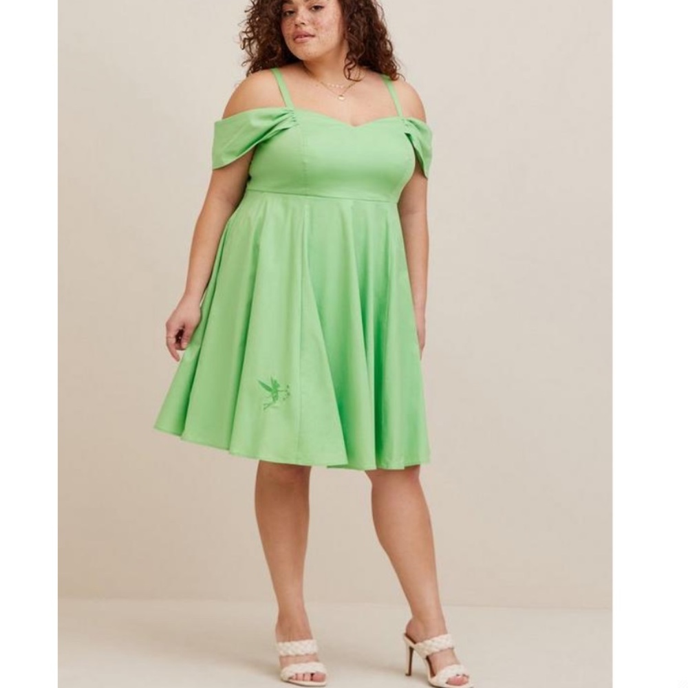 Torrid Disney Tinkerbell Stretch Poplin Off Shoulder Dress